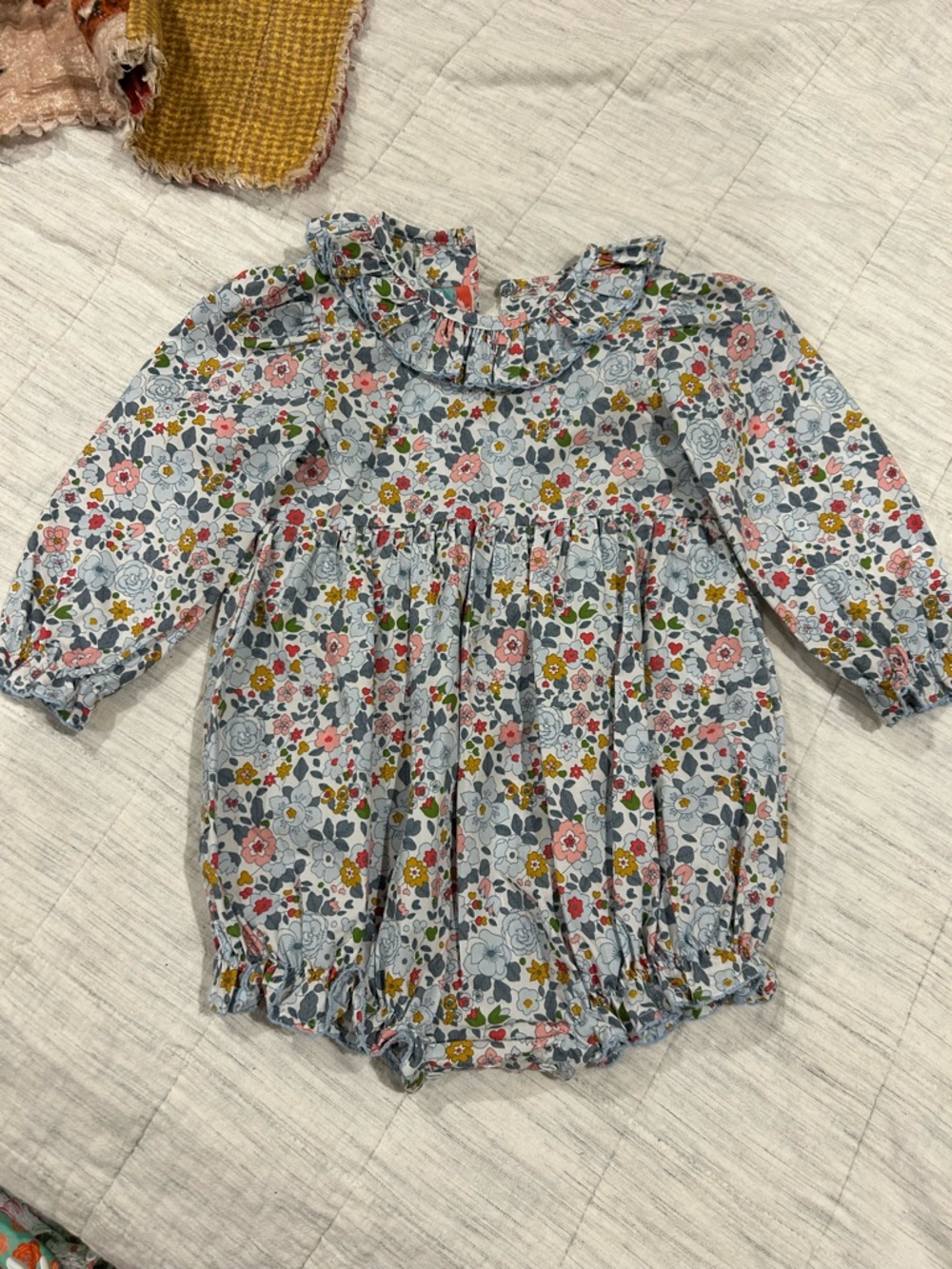 Toddler Floral Ruffle Collar Bubble Romper - Blue & Pink